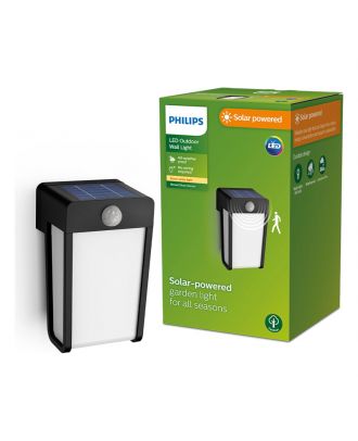 Philips Shroud wall light 2.3W Outdoor luminaires 2700K, Black X White, Motion Sensor, Solar, IP44 Weatherproof