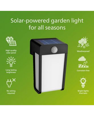 Philips Shroud wall light 2.3W Outdoor luminaires 2700K, Black X transparent, Motion Sensor, Solar, IP44 Weatherproof