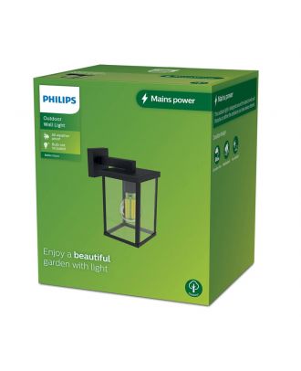 Philips Bellini Outdoor Wall Light 25W E27 No-bulb, Black, IP44 Weatherproof