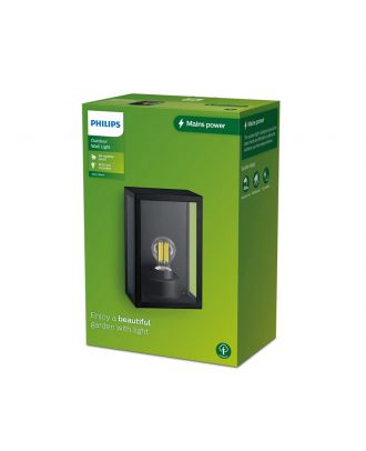 Philips Alzor Outdoor wall light, 25 W, E27 without bulb, Black, IP44 Weatherproof