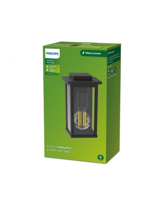 Philips Mirth Outdoor Wall Light 25W, E27 No-bulb, Black , IP44 Weatherproof