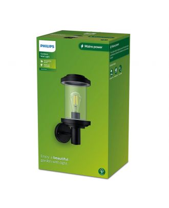 Philips Listra Outdoor Wall Light 25W, E27 No-bulb, Black , IP44 Weatherproof