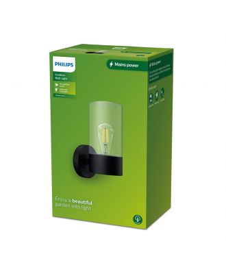 Philips Flareon Outdoor Wall Light 25W, E27 No-bulb, Black , IP44 Weatherproof