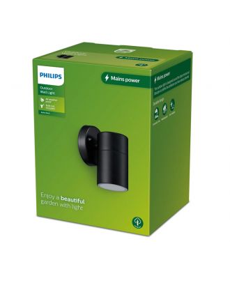 Philips Kylis Outdoor Wall Light 25W, 1 X GU10 No-bulb, Black , IP44 Weatherproof
