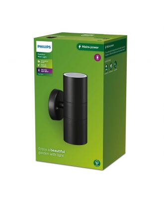 Philips Kylis Outdoor Wall Light UP & Down 25W , 2 X GU10 No-bulb, Black , IP44 Weatherproof