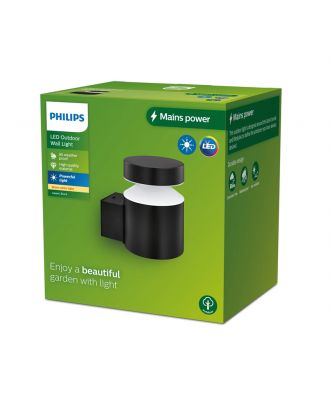 Philips Laven Outdoor Wall Light 6W, 2700K,Vertical, Black , IP44 Weatherproof