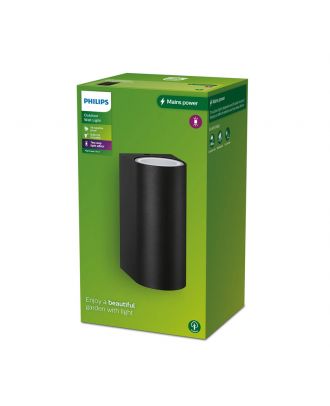 Philips Nightingale Outdoor Wall Light UP & Down 35W, 2 X GU10 No-bulb, Black , IP44 Weatherproof