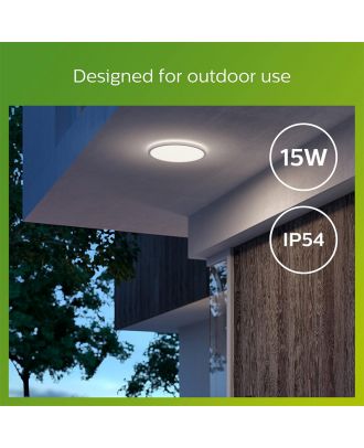 Philips - Outdoor Superslim Ceiling LED Light 15W 4000K SceneSwitch, Three light settings, IP54 Water Resistant, White