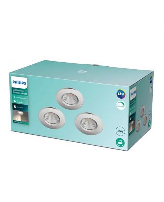 Philips Recessed spot light set 7cm 5.5W warm 350 LM - 3pcs, Chrome -IP65