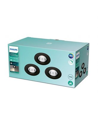 Philips Recessed spot light set 7cm 5.5W warm 350 LM - 3pcs, Black- IP65