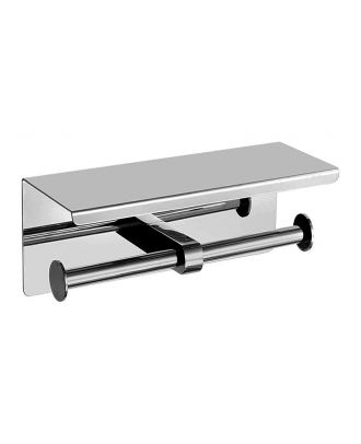 Double Toilet Paper Holder With Phone Shelf, Stainless Steel