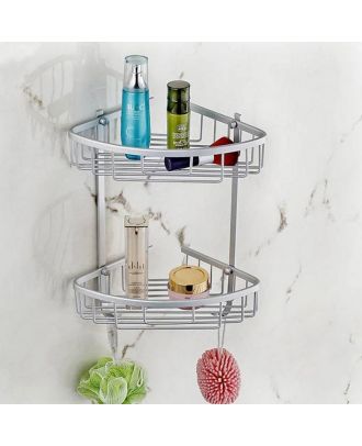 Stainless Steel Wall Mounted Double Corner Shower Basket for Bathroom, Polished Chrome