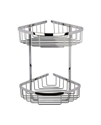 Stainless Steel Wall Mounted Double Corner Shower Basket for Bathroom, Polished Chrome