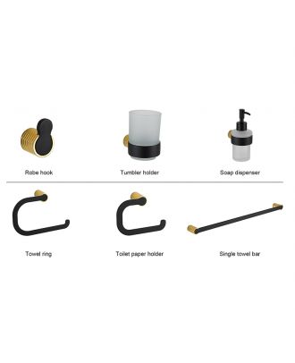 Infinity Bathroom Acceccories Set 6 pcs, Black X Gold