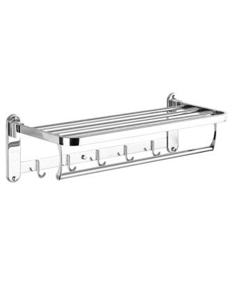 Hotel Folding Wall Mounted Stainless Steel Towel Rack Shelf with Hooks