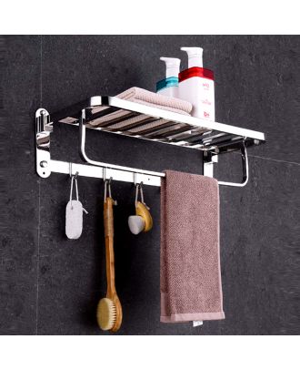 Stainless steel Foldable Shelf Towel Rack With Hooks