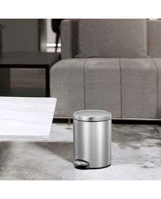 Round dustbin with stainless steel pedal 5L fingerprint resistant