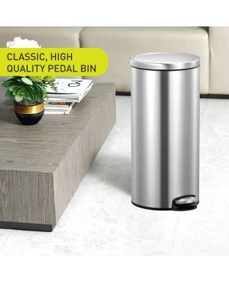Round dustbin with stainless steel pedal 30L fingerprint resistant