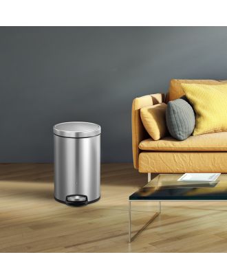 Sleek flat-topped round step bin 20L with stainless steel pedal