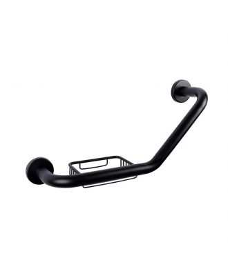 INFINITY Bathroom L-Shape Grab Bar Wall Mount with Soap Dish, matt black