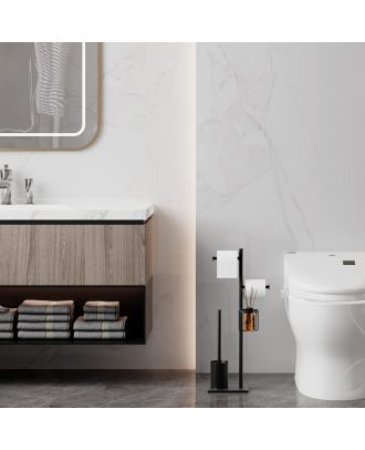 Multifunction Toilet Roll Holder and Toilet Brush Stand, Black