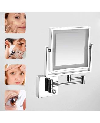 TYKER Double Sided Mirror with Led Lights, Square, 1x/3x Magnification, 8 Inch, Stainless Steel