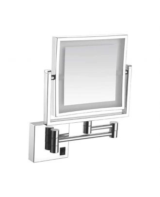 TYKER Double Sided Mirror with Led Lights, Square, 1x/3x Magnification, 8 Inch, Stainless Steel