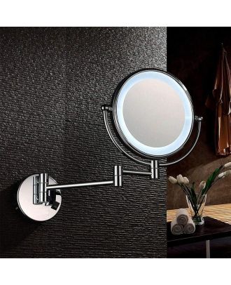 TYKER Makeup Mirror Double Sided & Extendable with Led Lights 3x Magnification 8 Inch, round shape stainless steel finish