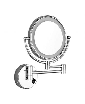 TYKER Makeup Mirror Double Sided & Extendable with Led Lights 3x Magnification 8 Inch, round shape stainless steel finish