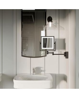 TYKER Double Sided Mirror with Led Lights, Square, 1x/3x Magnification, 8 Inch, Matte Black