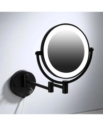 TYKER Makeup Mirror Double Sided & Extendable with Led Lights 3x Magnification 8 Inch, round shape, Matte Black finish