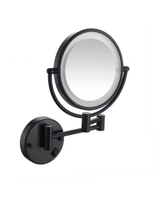 TYKER Makeup Mirror Double Sided & Extendable with Led Lights 3x Magnification 8 Inch, round shape, Matte Black finish