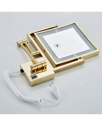 TYKER Double Sided Mirror with Led Lights, Square, 1x/3x Magnification, 8 Inch, Gold