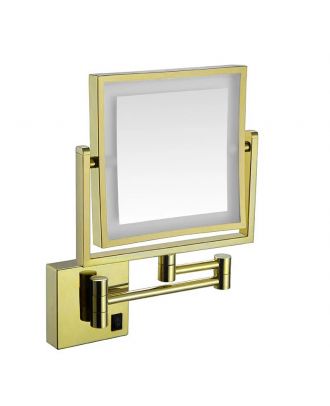 TYKER Double Sided Mirror with Led Lights, Square, 1x/3x Magnification, 8 Inch, Gold