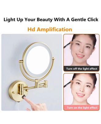 TYKER Makeup Mirror Double Sided & Extendable with Led Lights 3x Magnification 8 Inch, round shape, Gold