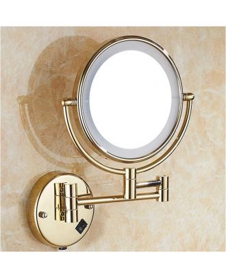 TYKER Makeup Mirror Double Sided & Extendable with Led Lights 3x Magnification 8 Inch, round shape, Gold