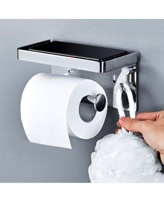 TYKER Toilet Paper Holder with Large Anti-Slip Phone Shelf and Multipurpose Holder.Stainless Steel