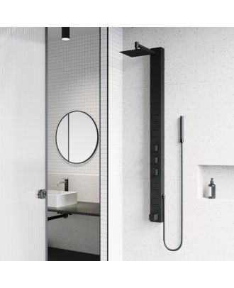GRAVITY - Shower Massage Panel with Square Waterfall Shower Head and Tub Filler in Matte Black