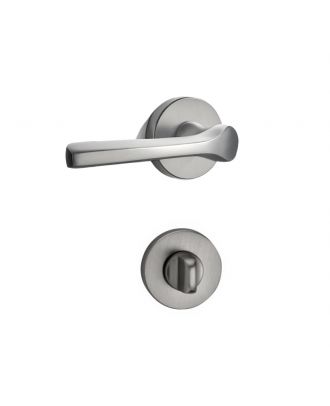WELDER - Modern Door Handle for Bathroom with round thump-turn rosettes, Satin Nickel