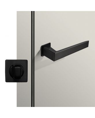 WELDER - Modern Door Handle for Bathroom with square simple rosettes, Matt Black