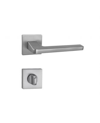 WELDER - Modern Door Handle for Bathroom with square rosettes, Satin Nickel