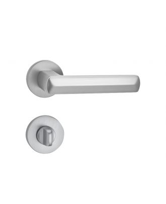WELDER - Modern Door Handle for Bathroom with round rosettes, Satin Nickel