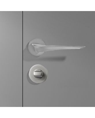 WELDER - Modern Door Handle for Bathroom with round thump-turn rosettes, Satin Nickel