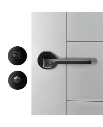 WELDER - Modern streamlined Door Handle for Bathroom with round thump-turn rosettes, Matt Black