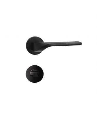 WELDER - Modern streamlined Door Handle for Bathroom with round thump-turn rosettes, Matt Black