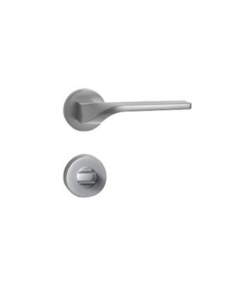 WELDER - Modern streamlined Door Handle for Bathroom with round thump-turn rosettes, Satin Nickel