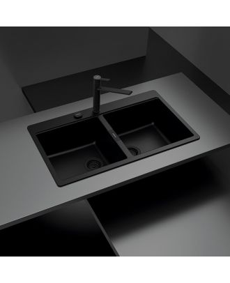 Granite kitchen sink 2 bowls, 80X48, Galaxy Black