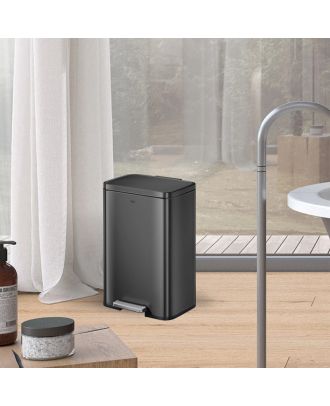 EKO Madison 6L trash can with lid and removable inner basket, rectangular small step, matt black