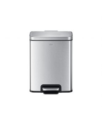EKO Madison 12L trash can with lid and removable inner basket, rectangular small step, matt stainless steel
