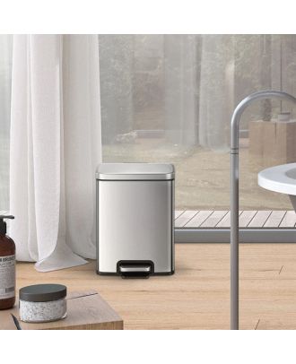 EKO Madison 30L trash can with lid and removable inner basket, rectangular small step, matt stainless steel